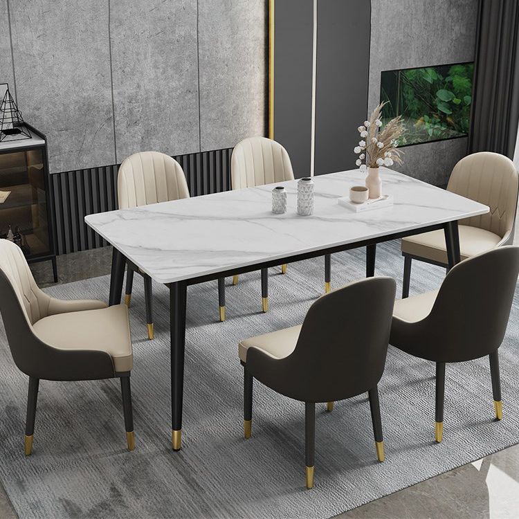 Metal Tripod Base Dining Table Modern Rectangle Stone Dining table in White