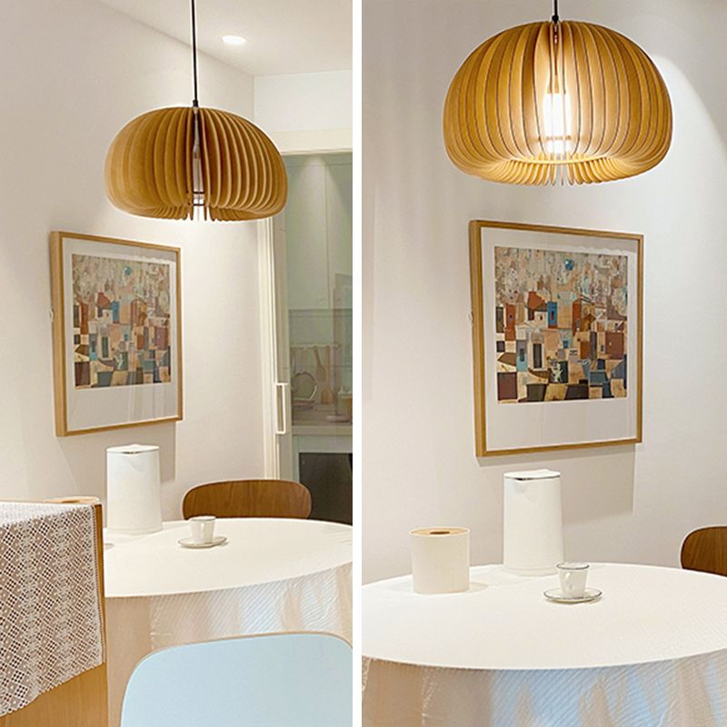 Modern Style Geometric Shape Pendant Wood 1 Light Hanging Lamp for Dinning Room