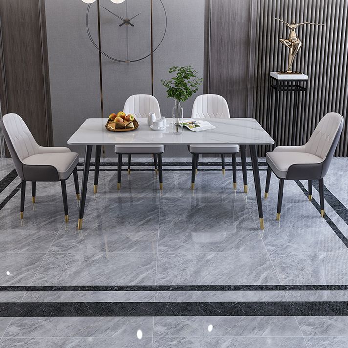 Metal 4 Legs Dining Table Modern Rectangle Stone Top Dining Table for Living Room