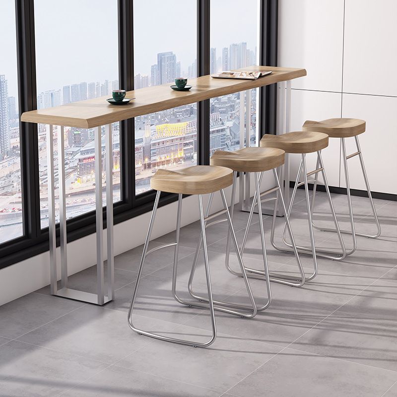 Modern Rectangle Solid Wood Bar Table Set 1/3/5 Pieces Counter Table with Backless Stools