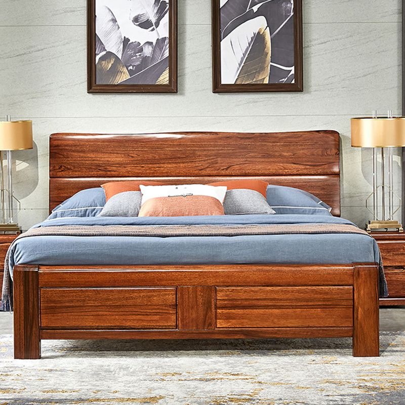 Traditional Solid Wood Standard Bed Solid Color Bed with Headboard