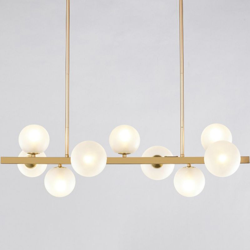 Gold Metal Island Lights Modern Multi-Head Restaurant Hanging Lamps with Globe Glass Shade