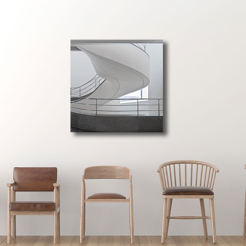 Home Decor Building Interior Wall Art Canvas Minimalism Square Painting in White for Parlor