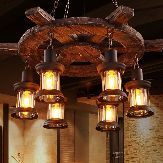 CHANDELIER LETRAGE RÉTRO RÉTRO RETRO 6-LIGHTES VINTAGE NUTICAL KEROSEN LAMP DESIG