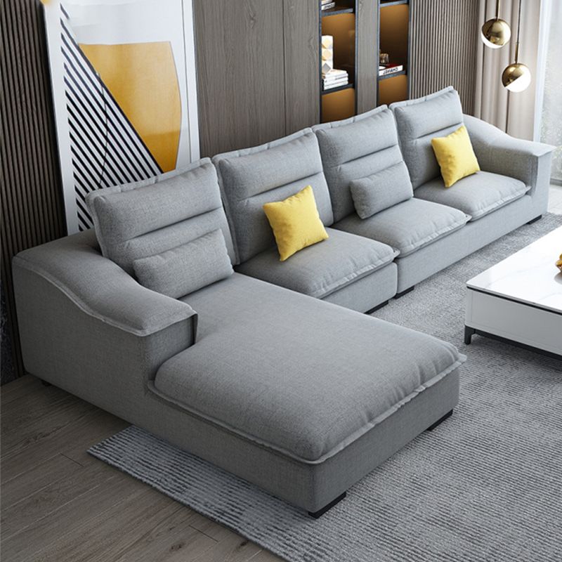 Modern Pillow Back Sectional Sofa Linen Sloped Arm Sectional