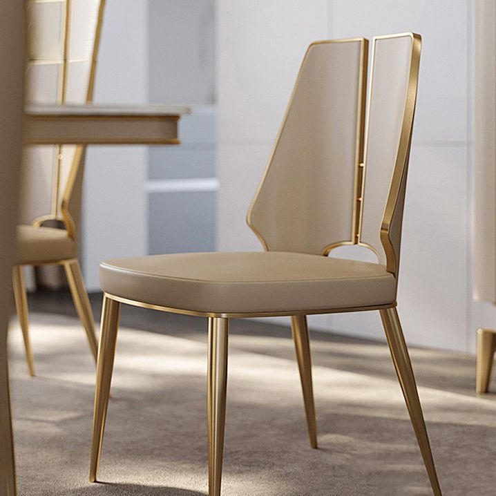Faux Leather Armless Dining Chairs Glam Side Chairs with Metal Frame