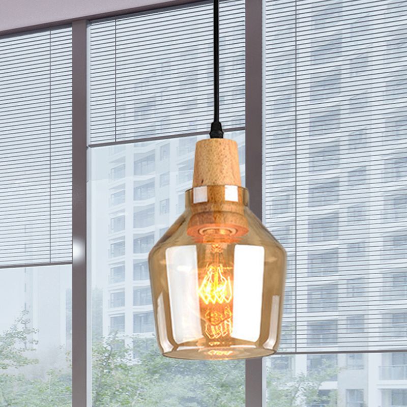 Modern 1 Light Pendant Lamp Amber Glass Shade Barn/Disc/Trifle Hanging Light Kit, 5.5"/7.5"/13" Wide