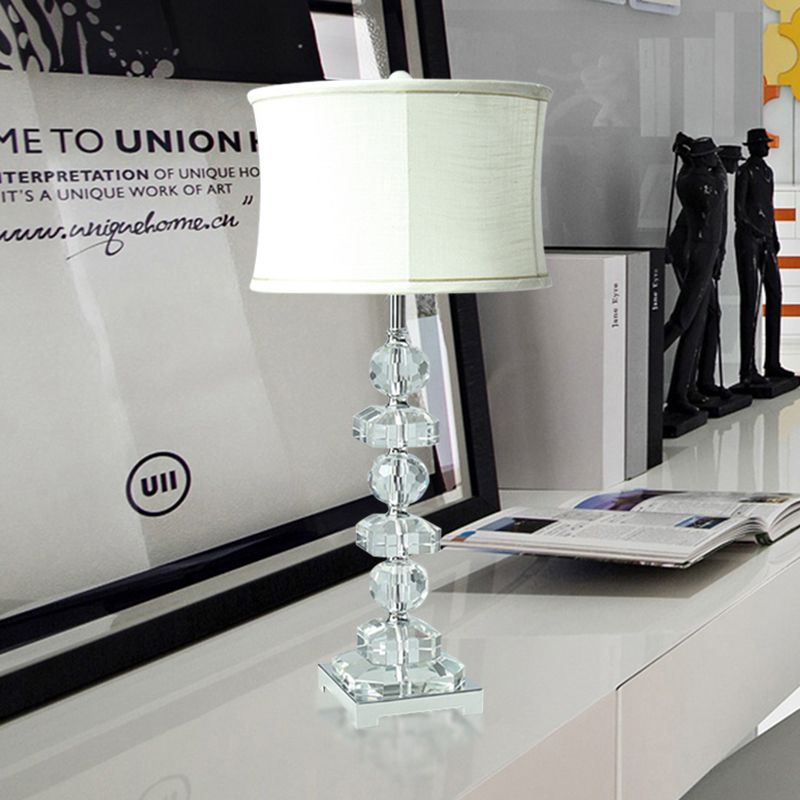 Lampe de table à tambour blanche moderne 1 éclairage de table de nuit en cristal clair pour le salon