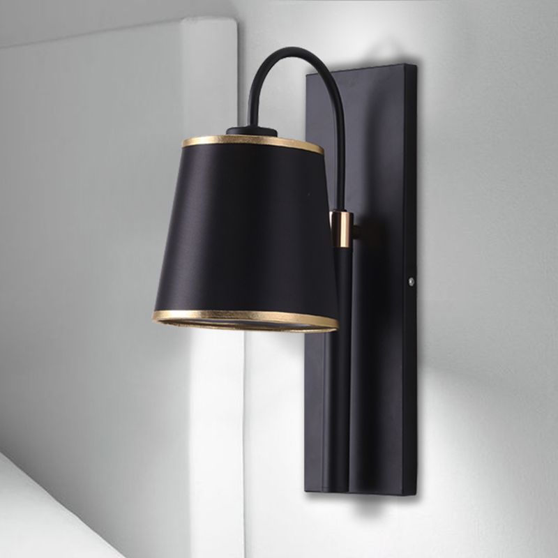 Tapered Bedroom Wall Sconce Black Fabric 1 Light Vintage Stylish Wall Mount Lighting with Gooseneck Arm