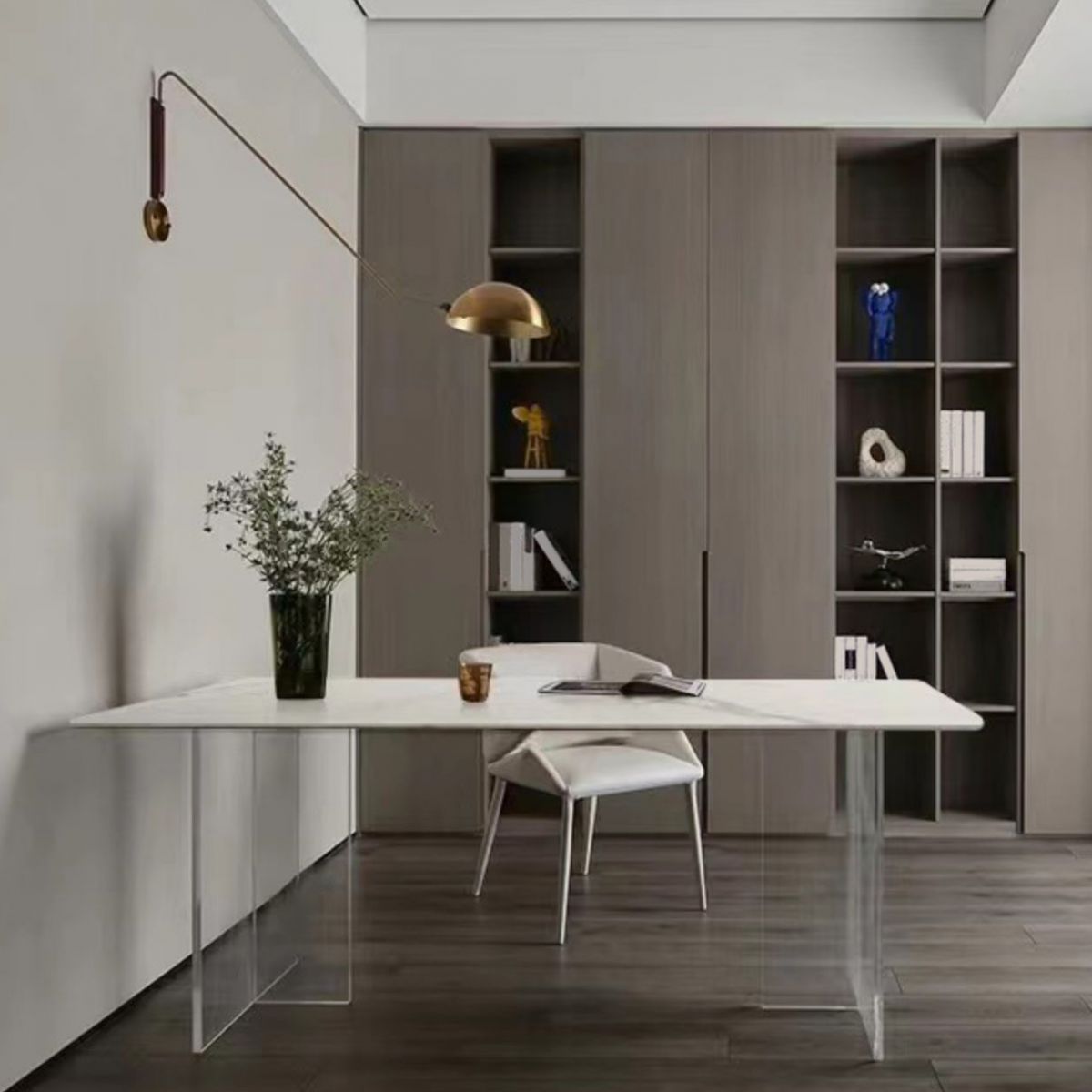 Sintered Stone Dining Table White Modern Dining Table with Acrylic Base