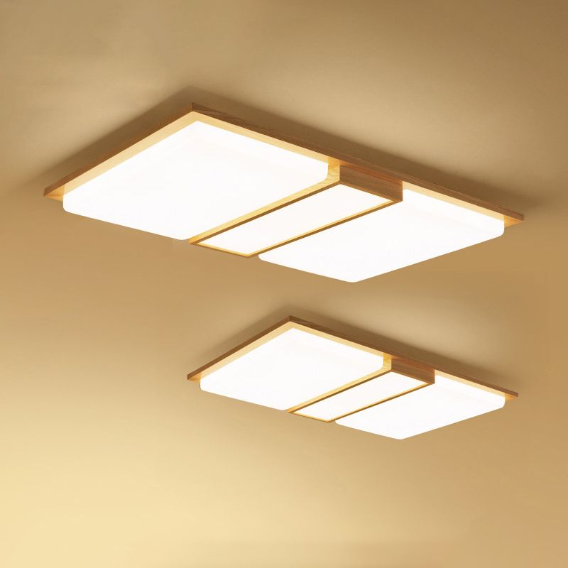Plafoniera da soffitto a LED giapponese in legno chiaro a forma di rettangolo per soggiorno