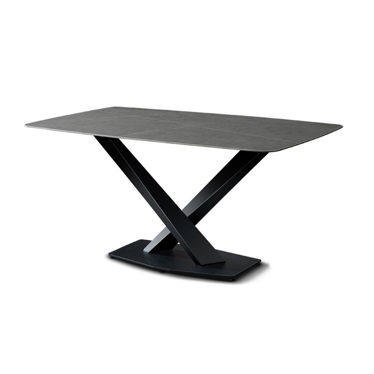 Moderno Sintered Stone Grey Cining Set con rectángulo Tabale y juego de comedor de base de metal