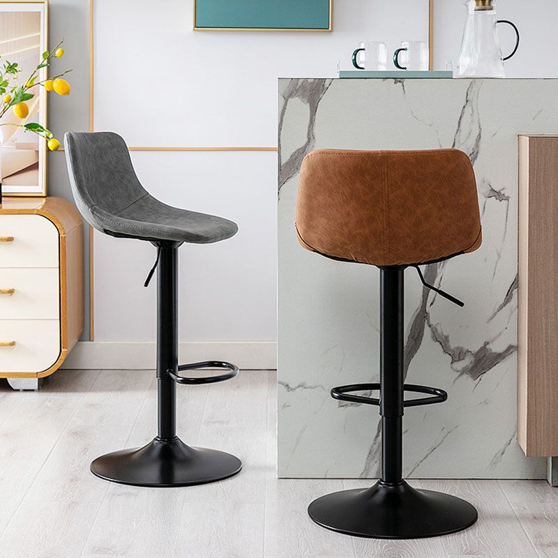 Contemporary Adjustable Height Home Stool Matte Finish Leather Barstool
