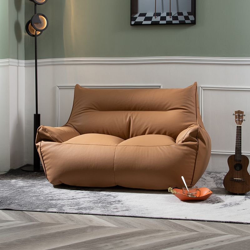 Modern Faux Leather Sewn Pillow Back Flared Arm Sofa for Living Room