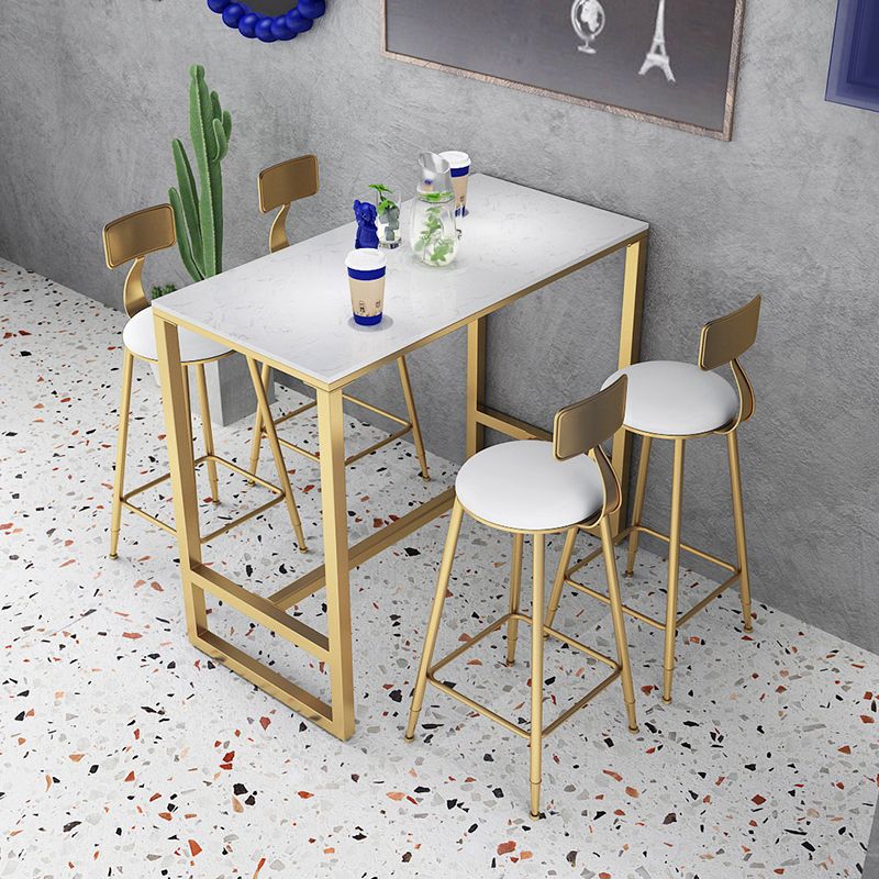 1/3/5 Pieces Glam Iron Bar Table Set White Faux Marble Top Bistro Set with Footrest