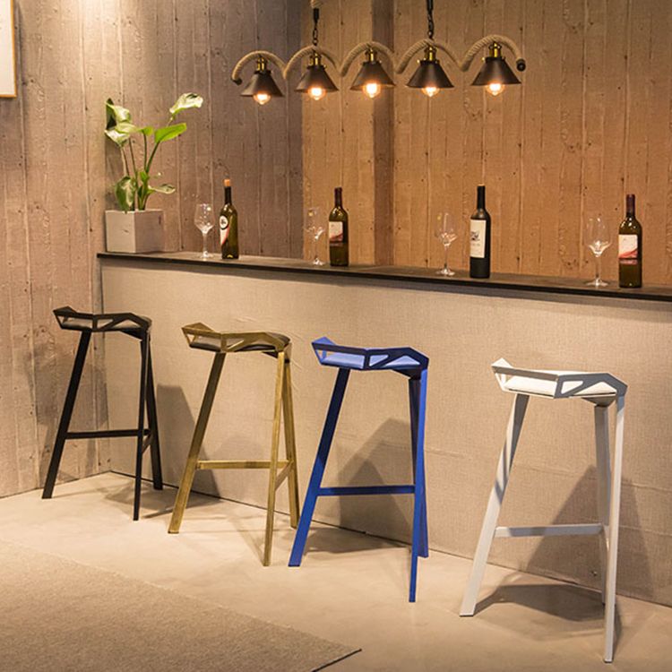Nordic Armless Backrest Counter Stool Iron Cafe Bar Stool with Leather Cushion