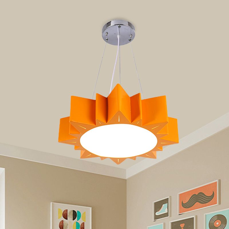 Sun Ceiling Hang Fixture Kids Style Acrylic Yellow/Blue/Green LED Chandelier Light for Hallway