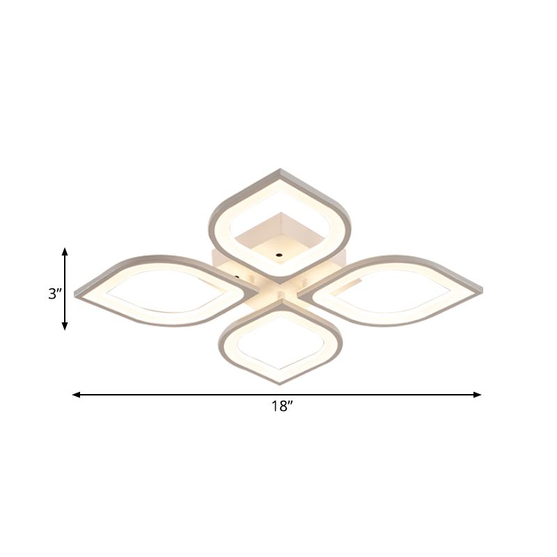 LED 4/6/8 Lights Bedroom Flush Light with Leaf Acrylic Shade White Ceiling Lighting Fixture in White/Warm/Natural Light