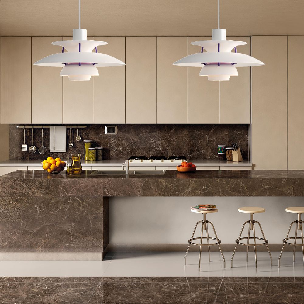 3 Layers Pendant Light with Flared Shade Macaron Style Aluminum 1 Light Black/Gray Hanging Lamp, 12"/16" Wide