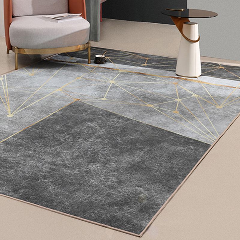 Grey Living Room Carpet Modern Chenille Abstract Pattern Area Rug Stain Resistant Washable Rug
