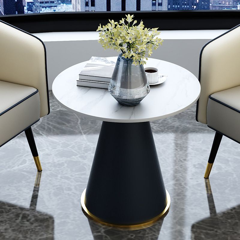 Modern Style Single Leg Base Solid Color Round Top Slate Coffee Table