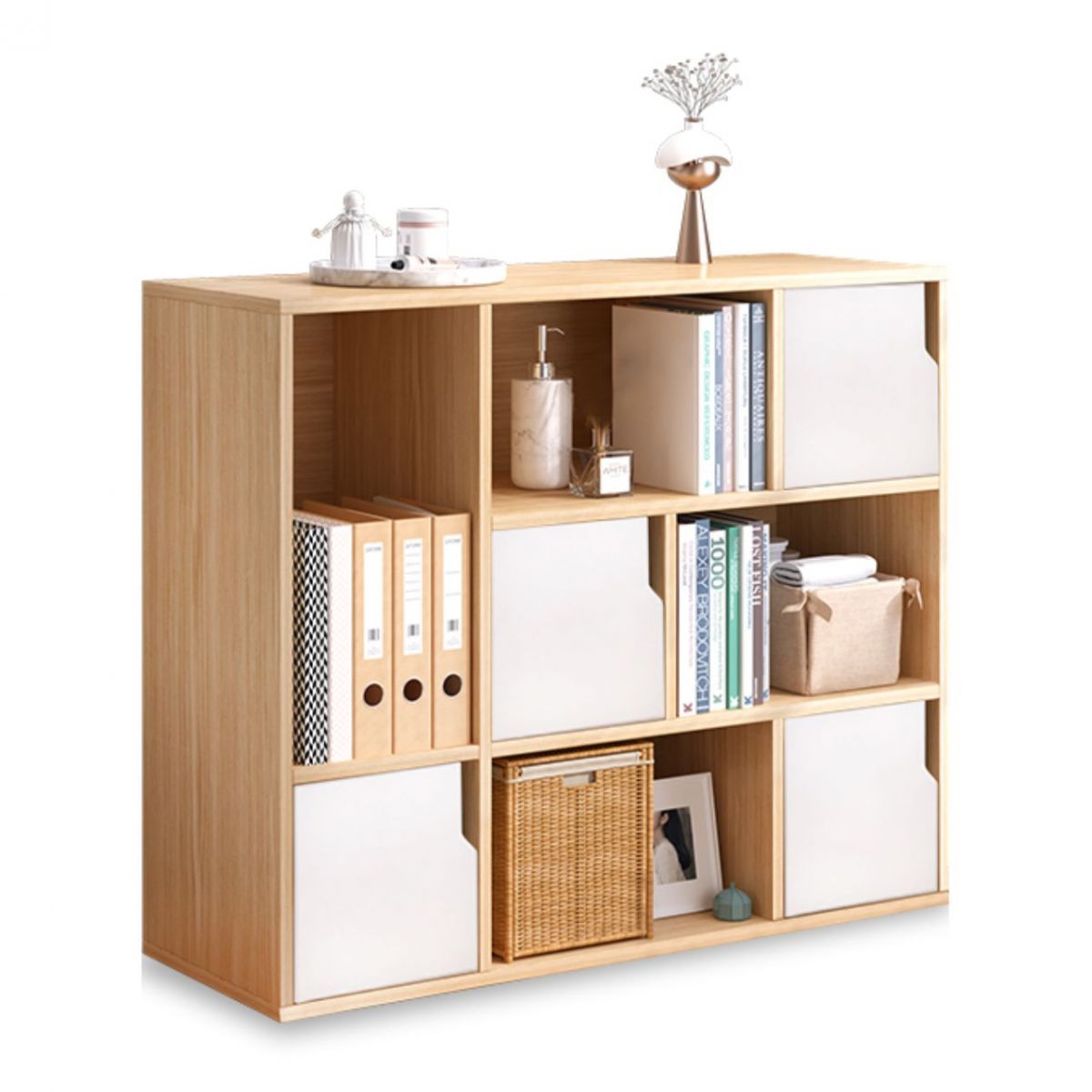 Engineered Wood Shelf Bookcase With Cabinets Rectangular Bookshelf