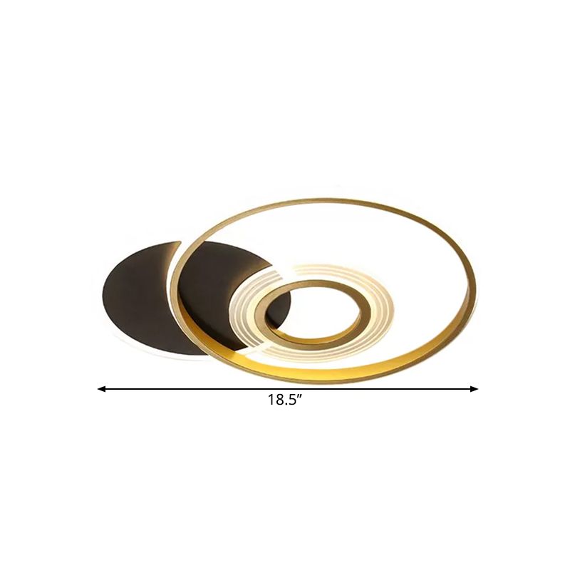 Circle Metallic Ceiling Mounted Fixture Modern Gold/Black and White LED Semi Flush in Warm/White Light, 18.5"/21.5" Wide