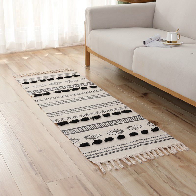 Bohemian Multi-Color Rug Americana Print Area Carpet Fringe Cotton Blend Rug for Home Decor