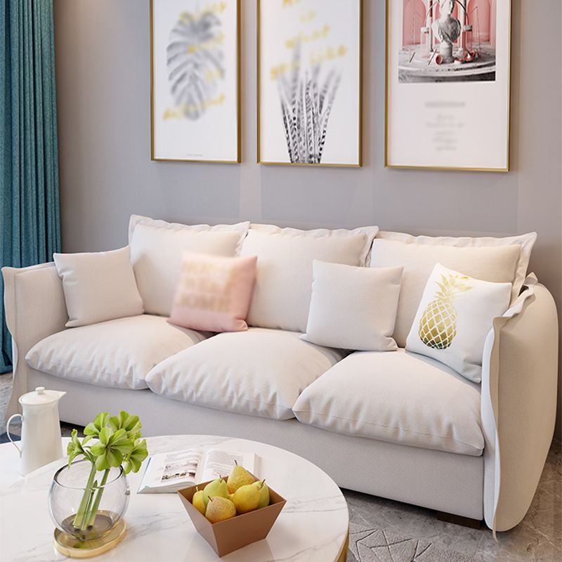 Cotton Blend/ Faux Leather Sofa Off-White Square Arm Couch with Pillows