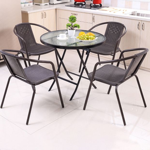 Industrial Tempered Glass Bistro Table Metal Frame Patio Table