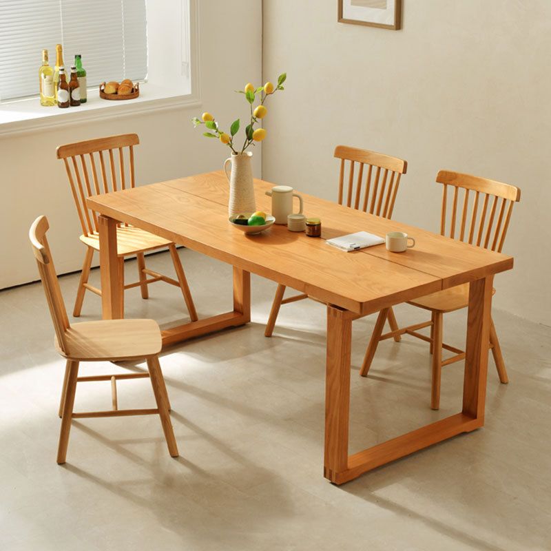 Modern Rectangle Dining Set 1/3/5 Pieces Solid Wood Dining Table with Slat Back Chairs