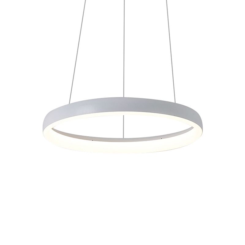 1/2/3-Layered Circle Chandelier Nordic Metallic Dining Room LED Ceiling Pendant Light in White