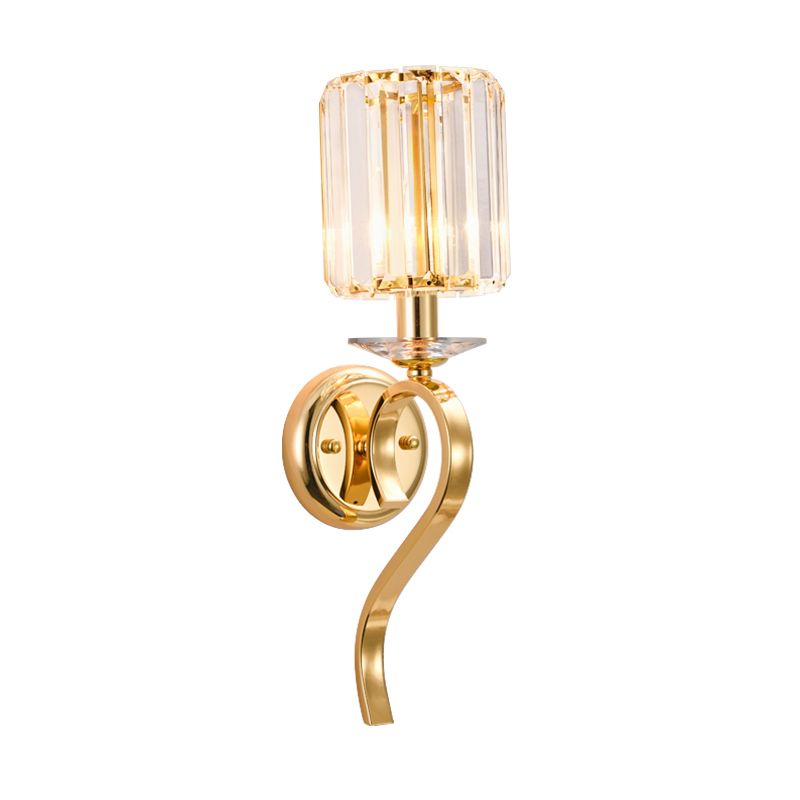 Half Cylinder Shade Crystal Wall Sconce Modern Style 1 Light Wall Mounted Light in Gold