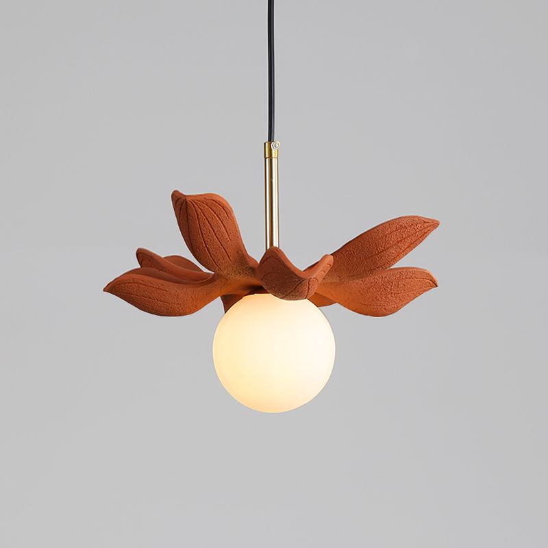 Indoor Globe White Glass Hanging Light, Simple  Hanging Lamp with Flower Top