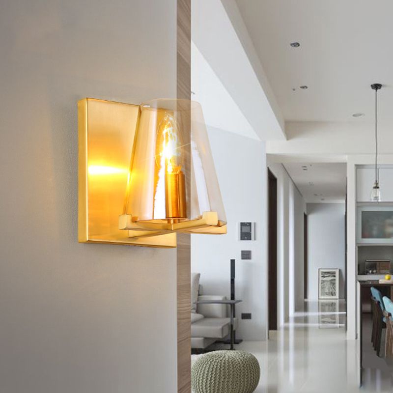 Modern Indoor Wall Sconce Conical Brass Glass Single Light Living Room Wall Mount Lamp