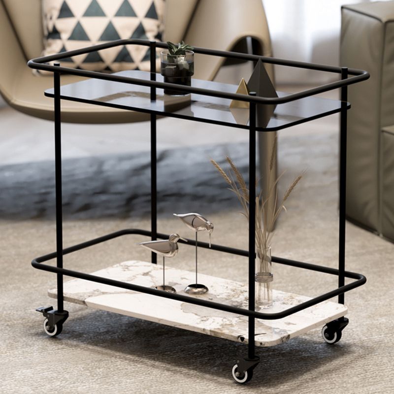 23.6" Tall Contemporary End Slide Table Glass Top Rectangular Side Table