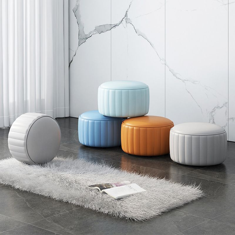 Orange Leather Pouf Modern Round Pure Color Pouf for Drawing Room