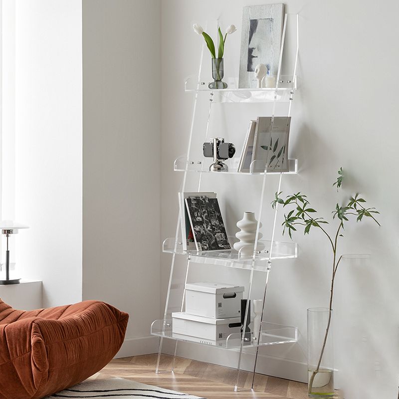 Contemporary Acrylic Bookcase Ladder Open Back Bookshelf with Shelves