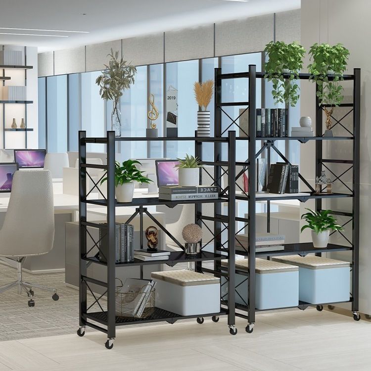 Folding Steel Industrial Etagere Bookshelf Open Bookshelf with Caster Wheels