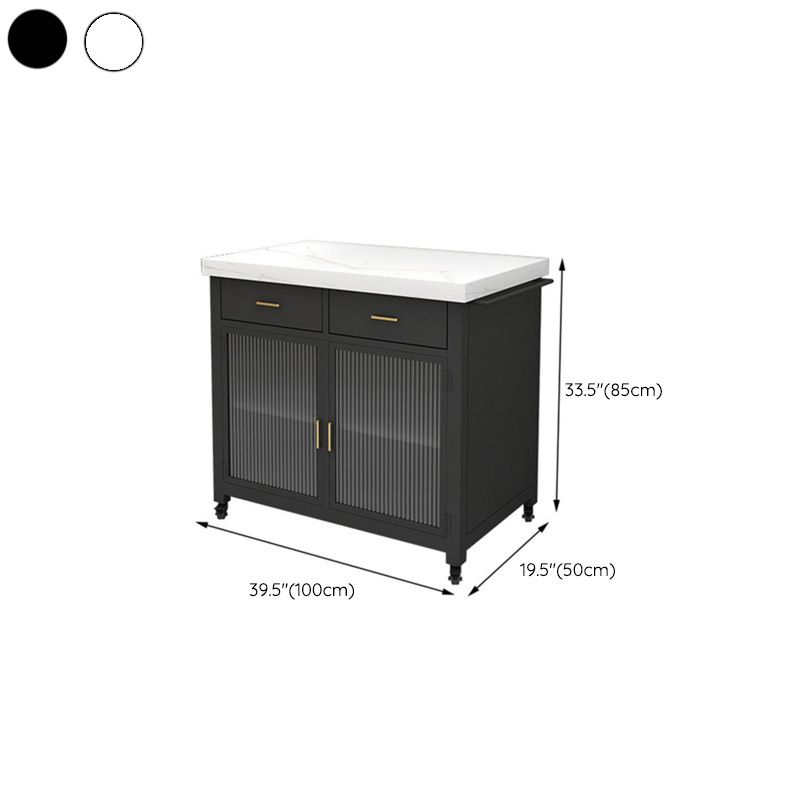 Marble Island Table Dining Room Kitchen Trolley with Storage Cabinet