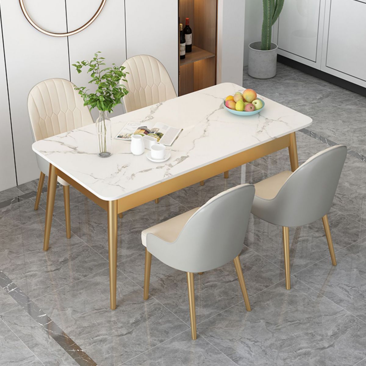 Dinner Room Luxury Dining Table Kitchen Stone 4 Legs Dining Table