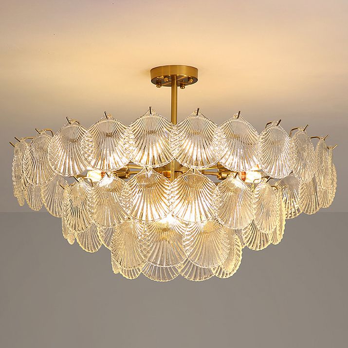 Shell Chandelier Light Fixture Vintage Glass Pendant Lighting for Restaurant
