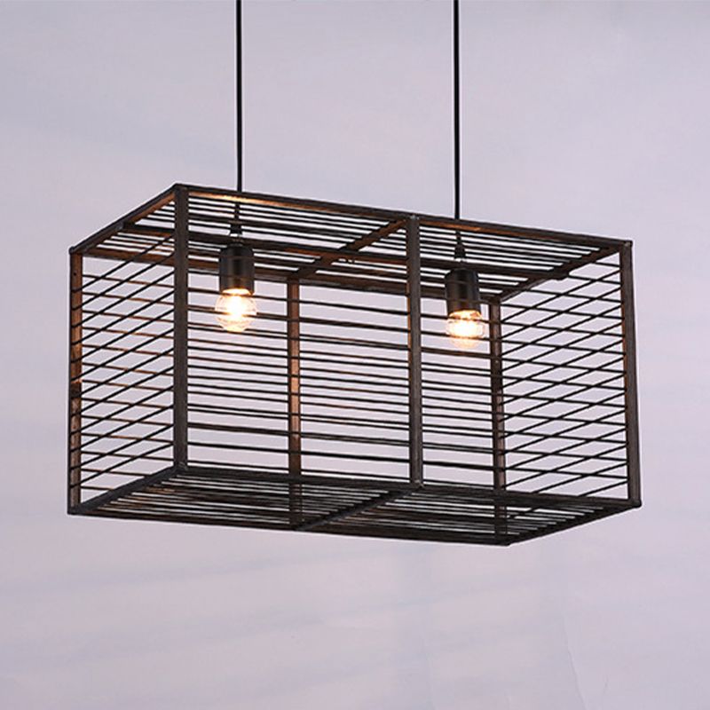 Black Rectangle Cage Island Lighting Style Modern Style 16 "/19.5" W 2 Lámpara de suspensión de bambú de 2 luces para restaurante