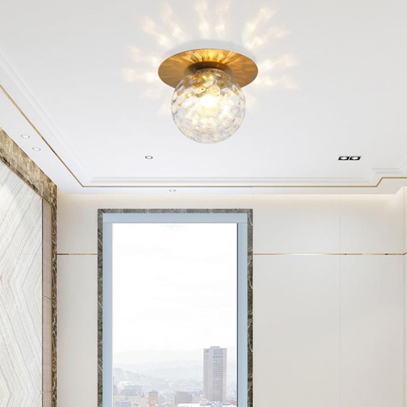 Modern Concise Globe Flush Mount Lacquered Iron Ceiling Light with Glass Shade