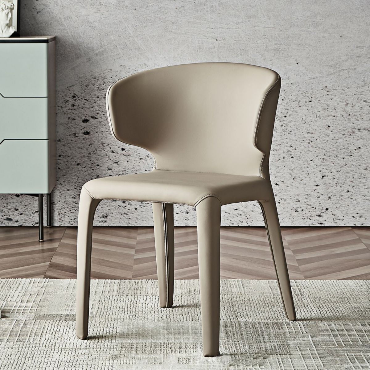 Silla de comedor moderna de piel sintética con respaldo lateral para uso doméstico