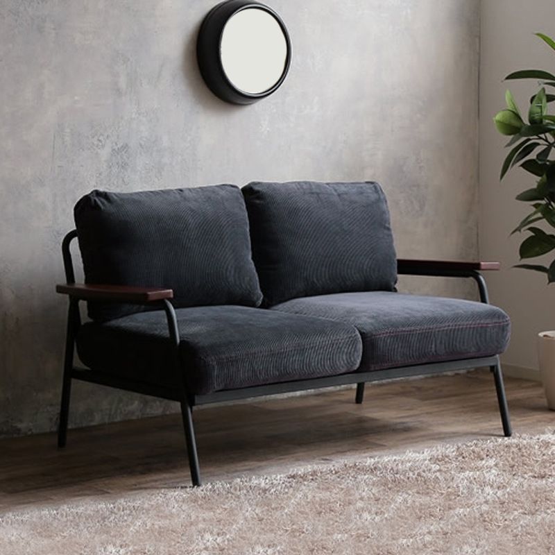 Contemporary Square Arm Sofa 2-seater Standard Sofa with 2 Pillows