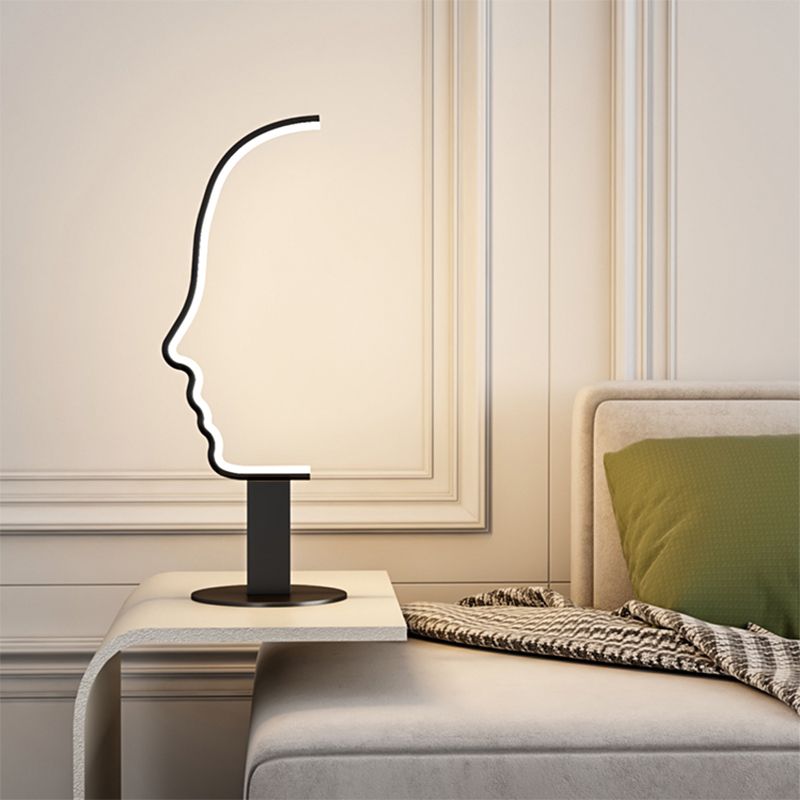 Lampada da tavolo a forma di viso Line Art Lampada da comodino minimalista in metallo a LED in nero