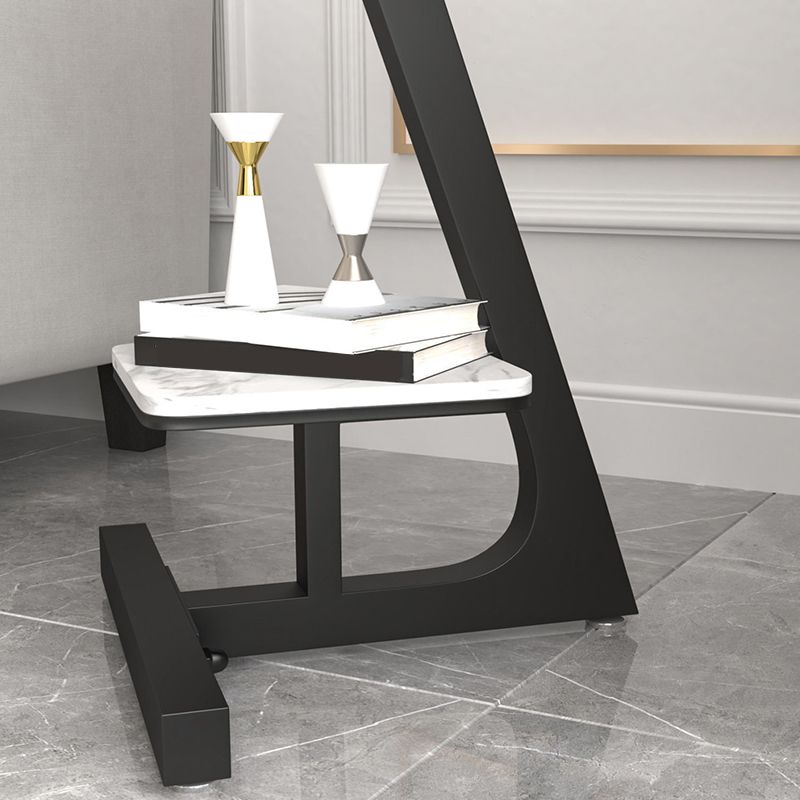 Modern Square Marble Top End Table Two-Tier Side Table with Iron Frame