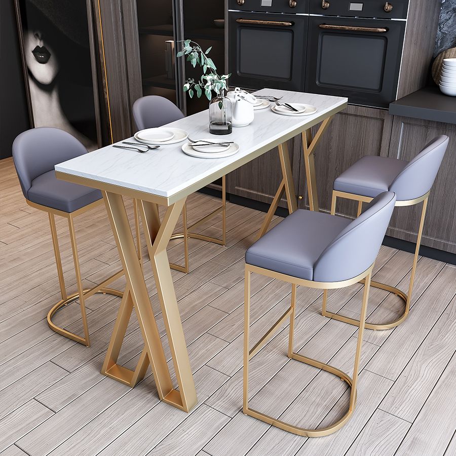 White Glam Style Bar Table in Faux Marble and Metal Bar Table for Dining Room