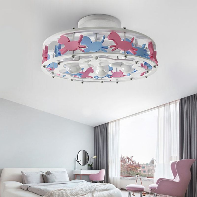 Lámpara de montaje semi descarga en forma de tambor metal de caricatura de metal para niños de 6 luces Iluminación de techo en blanco